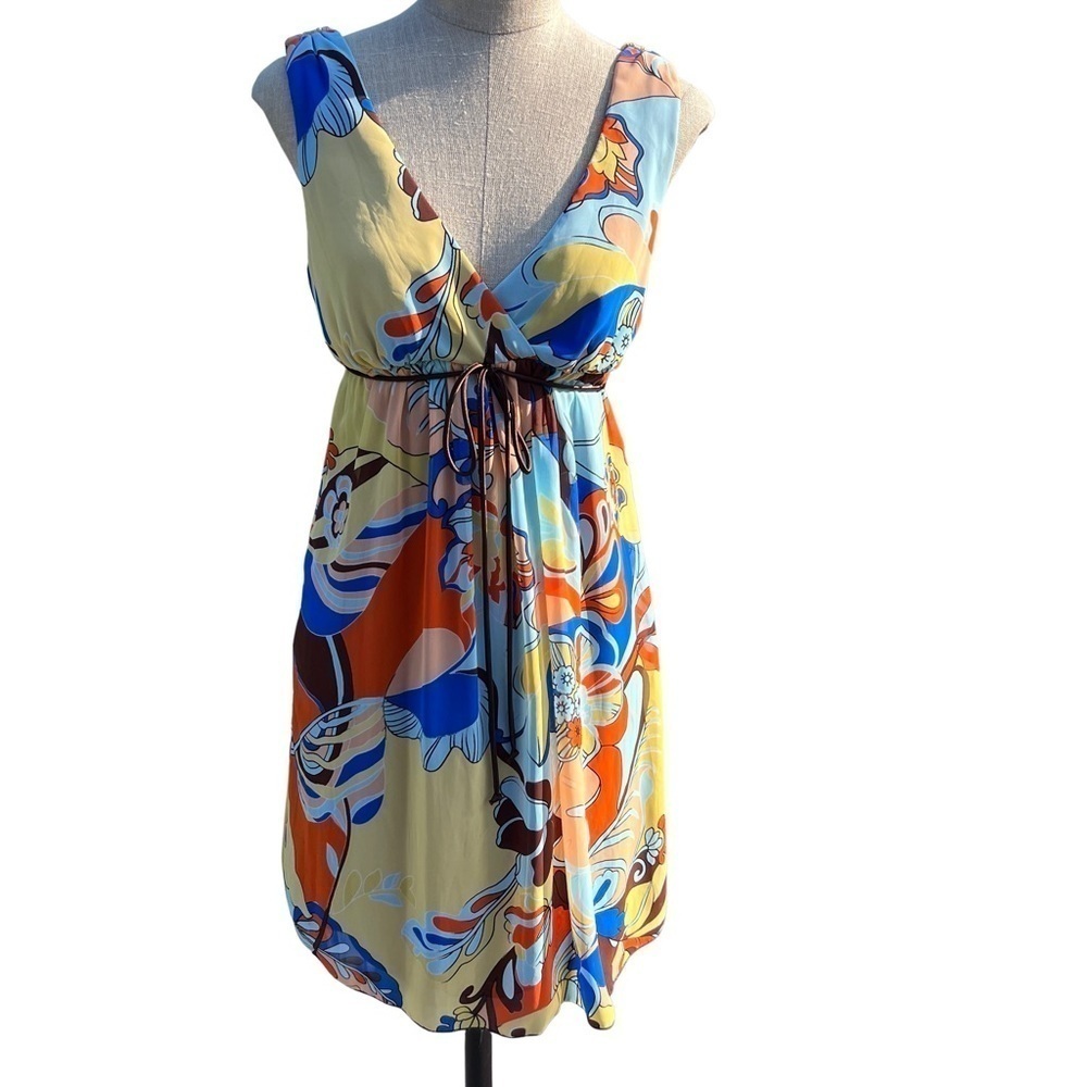 Vintage Y2K B. Smart Babydoll Empire Waist Retro Print Chiffon Mini Slip Dress